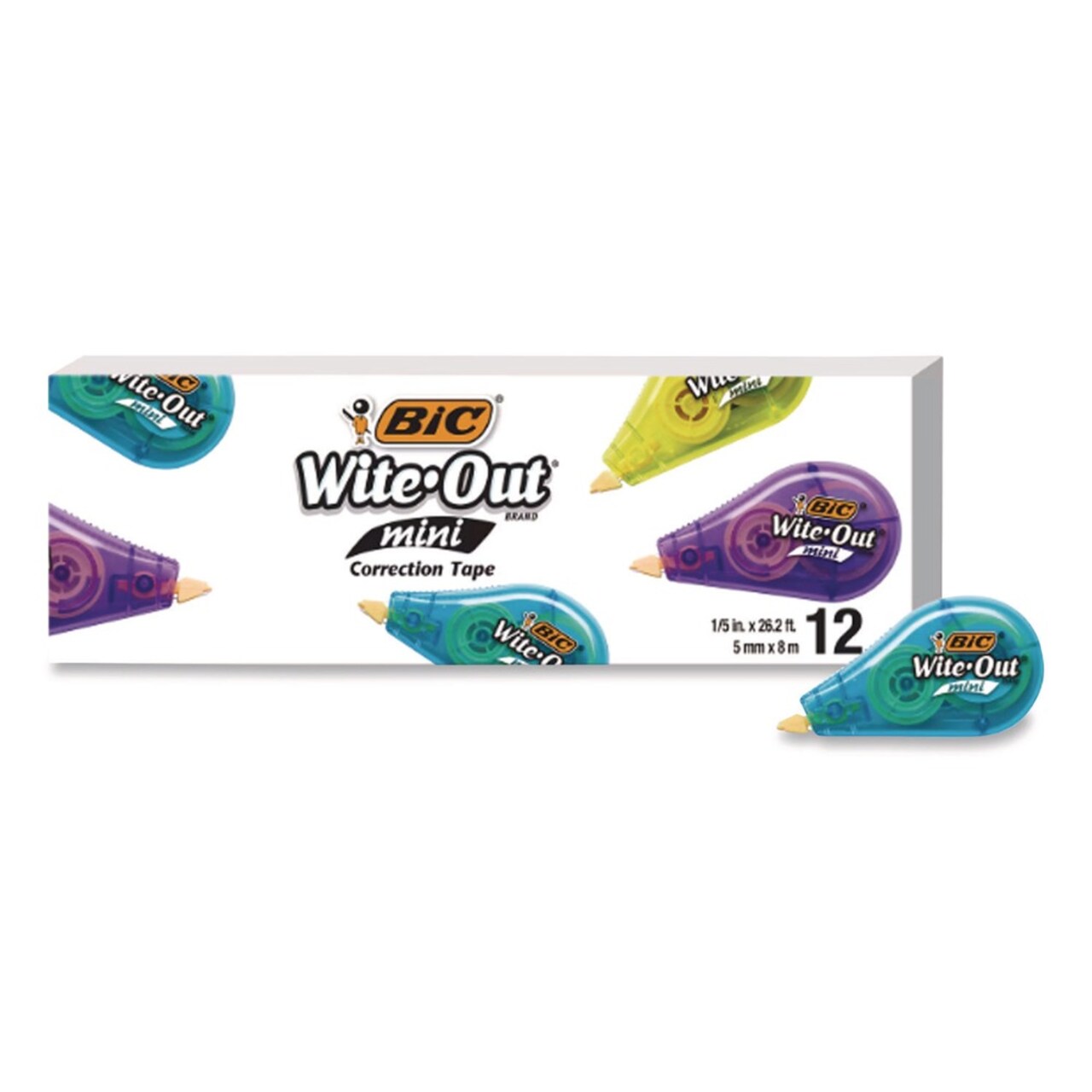 BIC Wite-Out Brand 0.2 in. x 26.2 ft. Non-Refillable Mini Correction Tape - Assorted (1-Dozen)